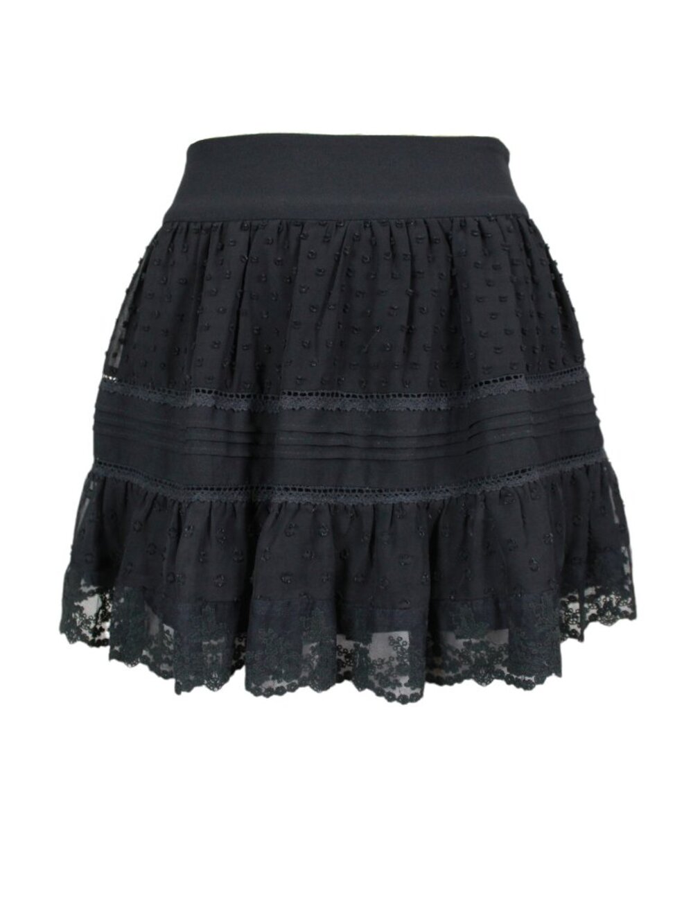 Swiss Dot Tiered Mesh Lace Whimsigoth Mini Skirt (M/L)